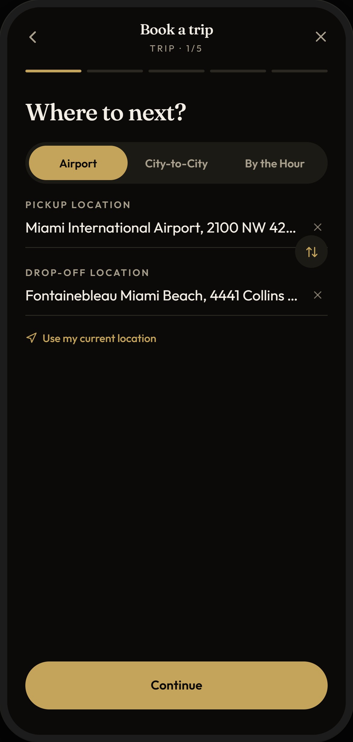 MIUUM app, trip details