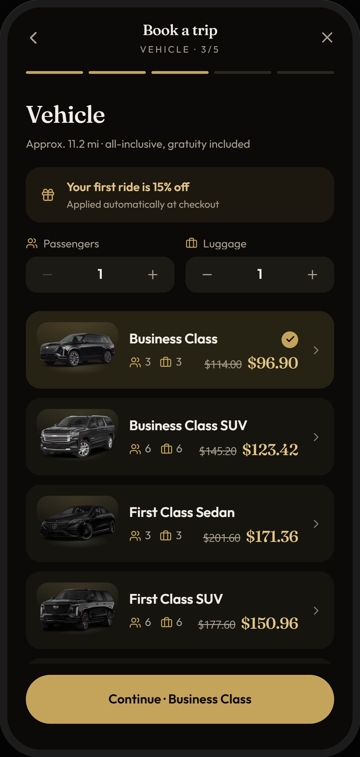 MIUUM app, choose your vehicle