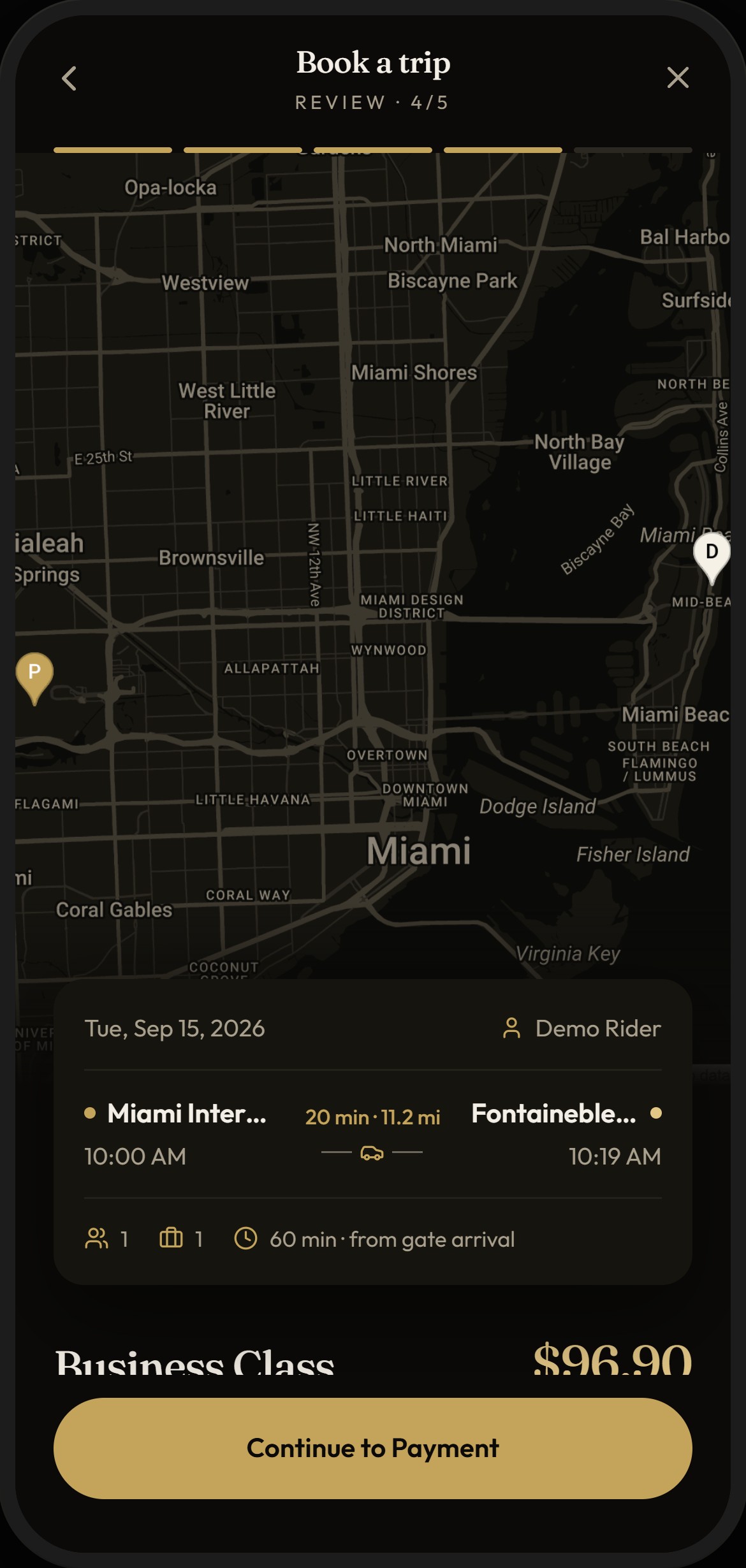 MIUUM app, review with live route